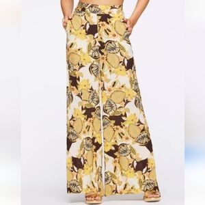 Jessica Simpson• Floral Wide-Leg Pants - Yellow/Brown. Sz XS